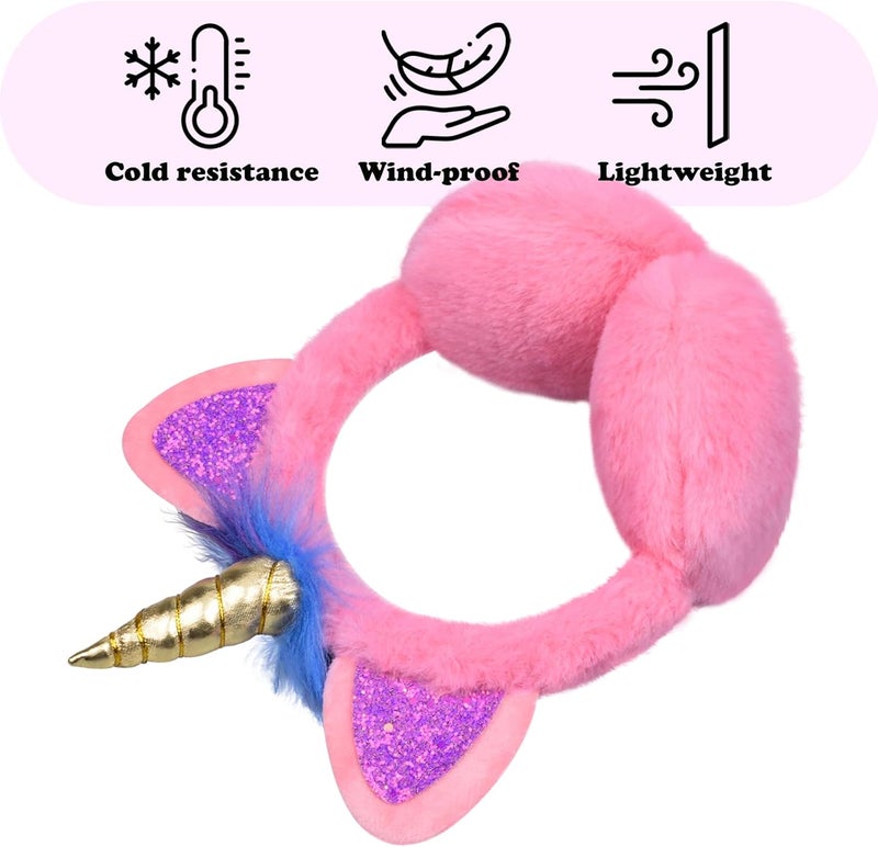GSFY Ear Muffs Gloves Set for Kids Girls Adjustable Winter Sequin Faux Fur Windproof Warm Ear Warmer Outdoor - Image 3